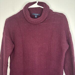 LAND'S END Turtleneck Sweater Women's XS Burgundy Stretch Knit Long Sleeve Tunic